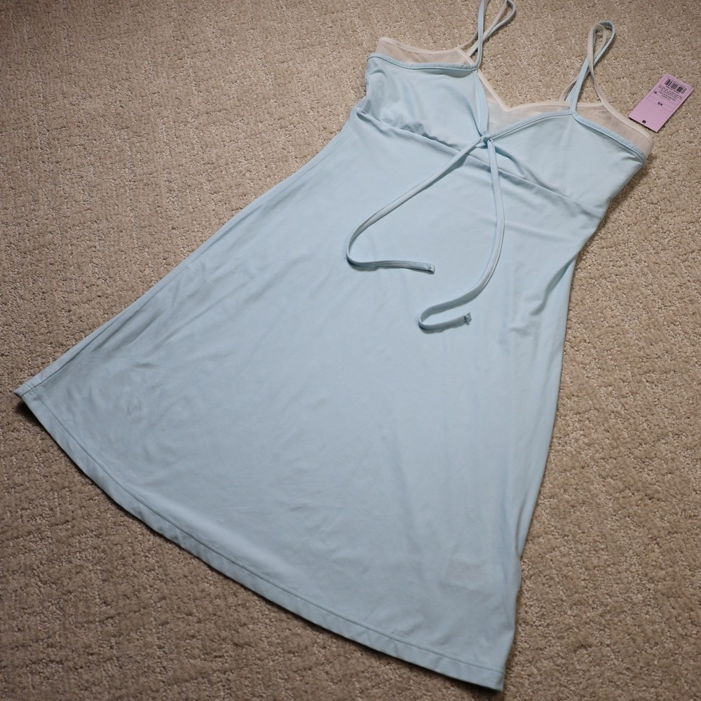 Wild Fable Light Aqua Blue Mesh Trim Mini Dress XS NWT 331 08 9479